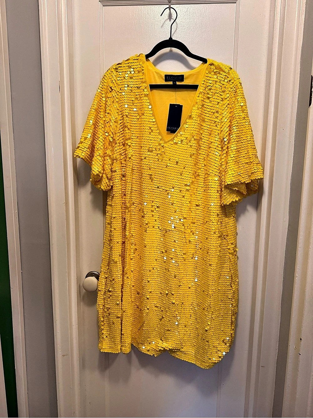 ELOQUII Yellow Sequin V-Neck Dress